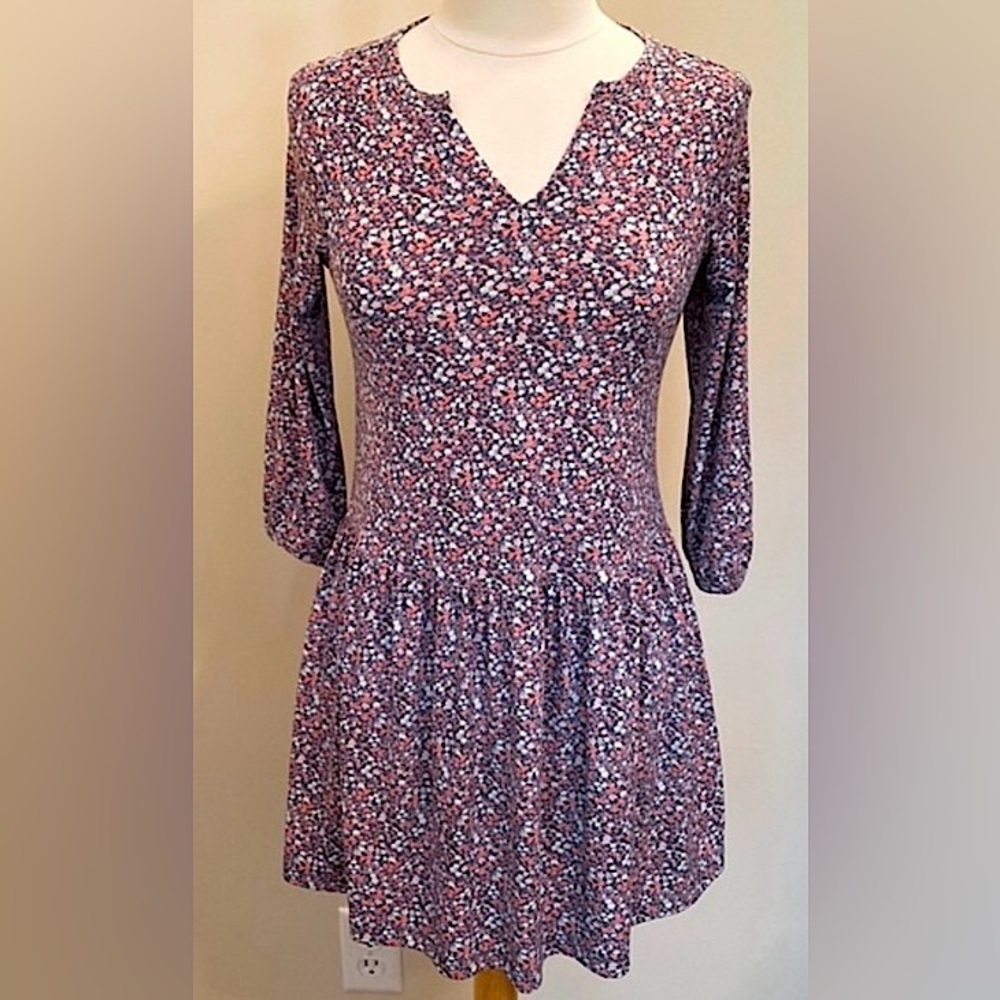 Banana Republic Petite Blue Pink Ditsy Floral XXS Romantic Boho Chic Mini Dress
